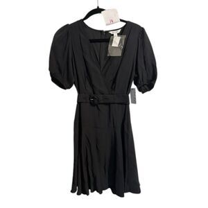 14 Women's Nine West Faux Wrap Belted Dress in Black